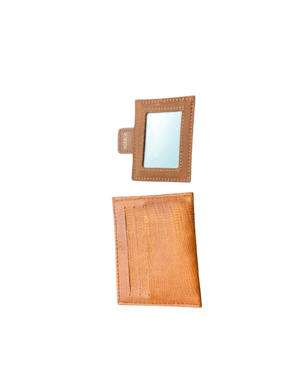 Source Unknown Brown/Tan Leather Card & Mirror ID Holder